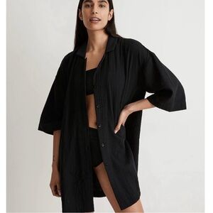 Madewell Crinkle Cotton Cover-Up Mini Shirtdress